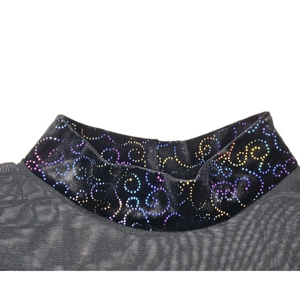 Body Wrappers VTG Mesh Velvet LS Mock Neck Dance Midriff Rainbow Bling Top AM, M - Picture 7 of 16